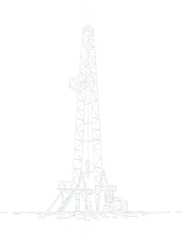 A white polygon rendering of an oil rig.
